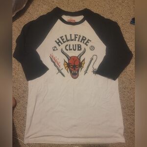 Stranger Things Hellfire Club Black and White Raglan Shirt